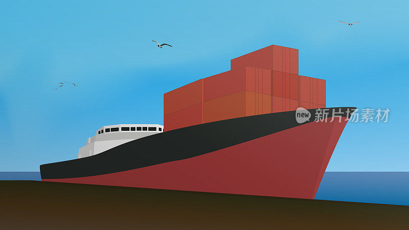 Large cargo ship with containers at the pier.